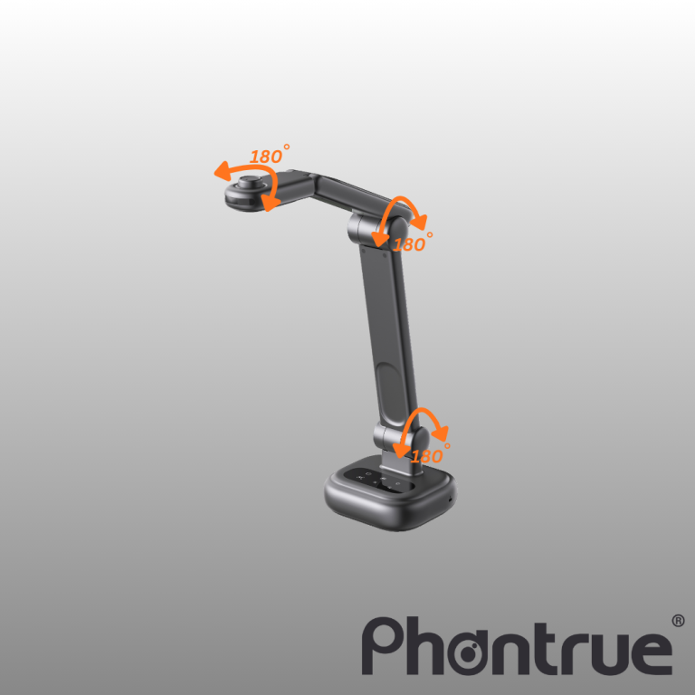 Phantrue FT-F905 document camera displaying an A3 document in classroom presentation